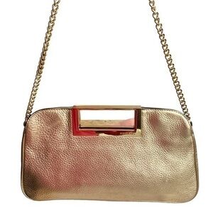 Michael kors gold metallic leather evening clutch or shoulder bag
